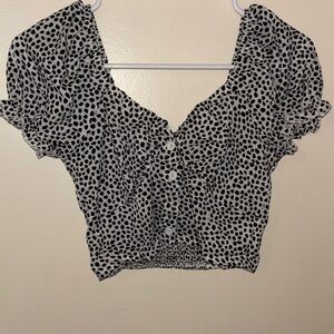 Black and White Polka Dot Women's Top,Cropped,Puff Sleeves, Elastic Back
